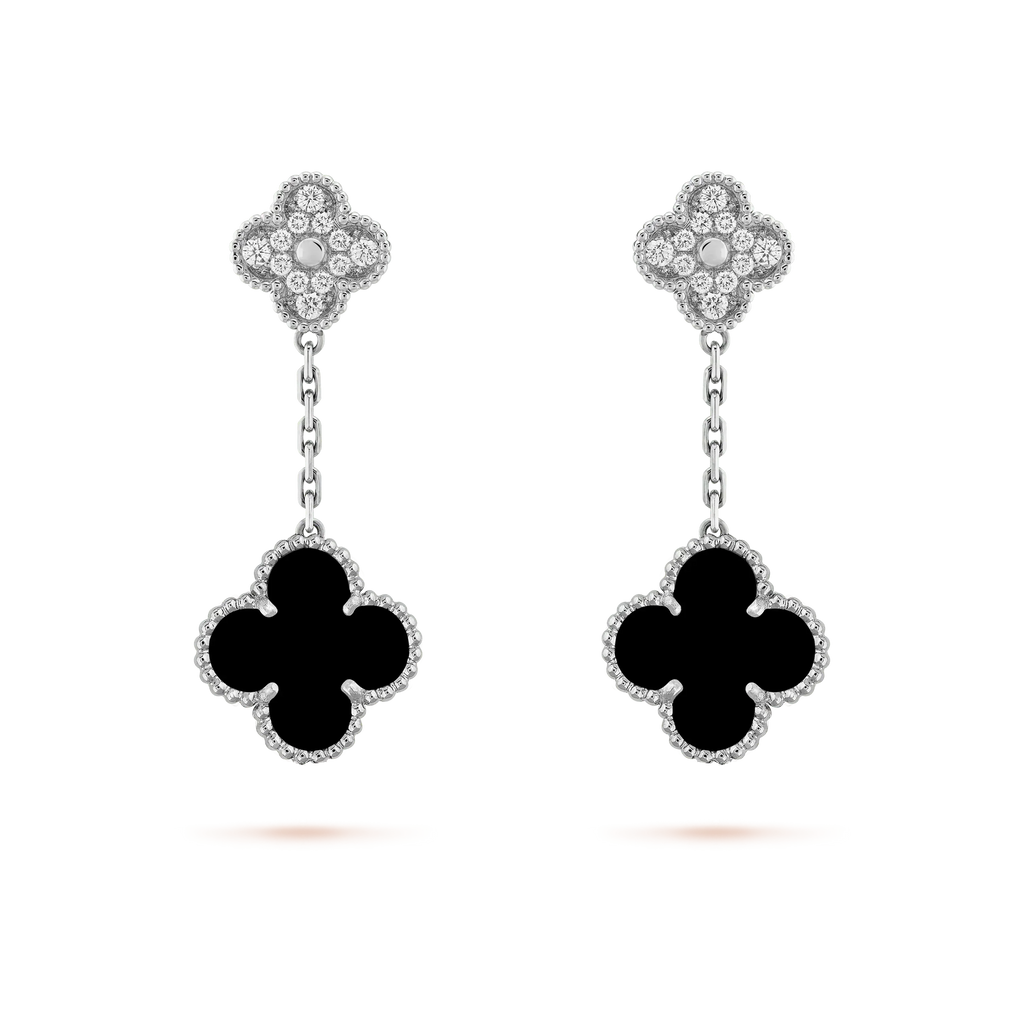 Aura CLOVER 2 MOTIVE DIAMANT ONYX OHRRINGE SILBER