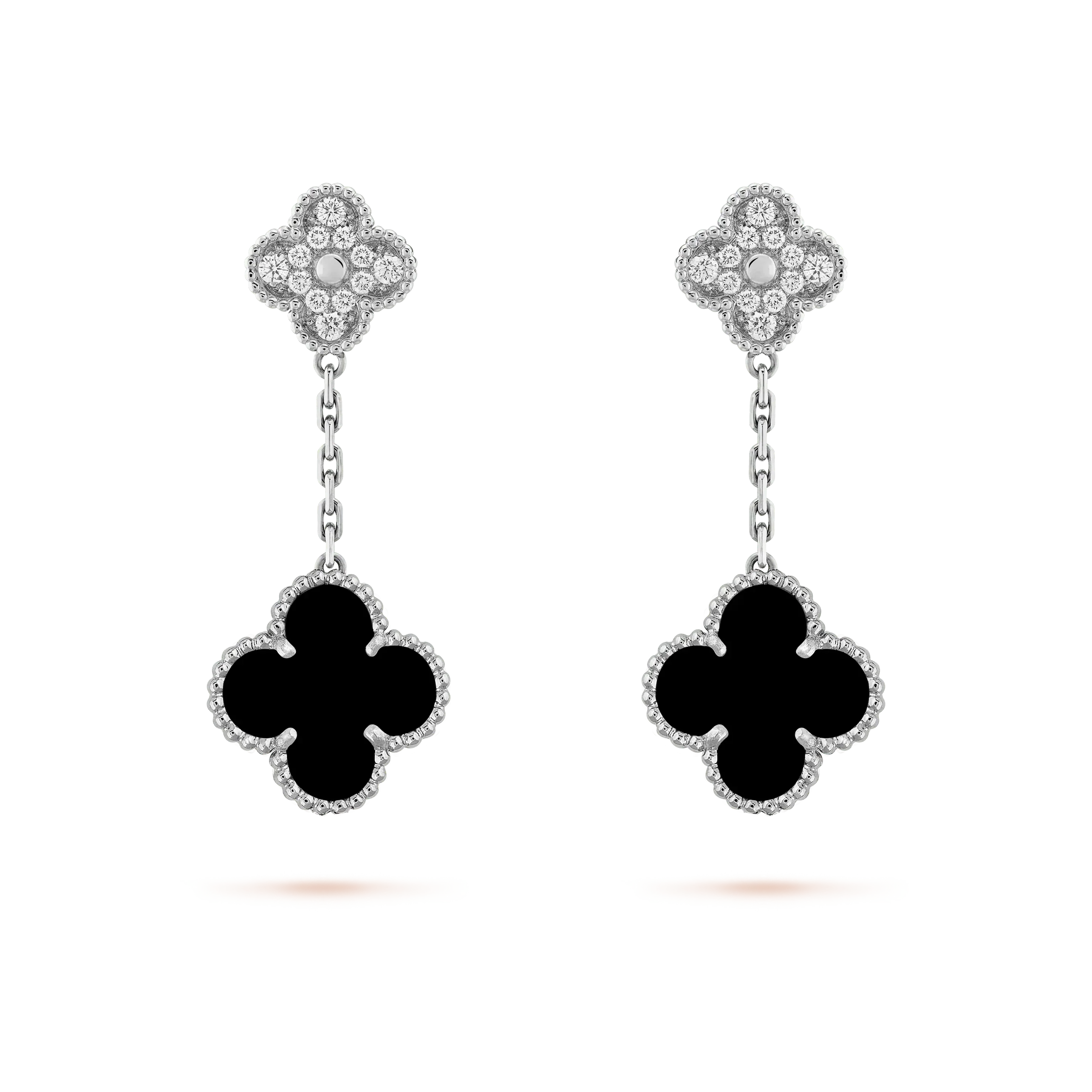 Aura CLOVER 2 MOTIFS  DIAMOND ONYX EARRINGS SILVER