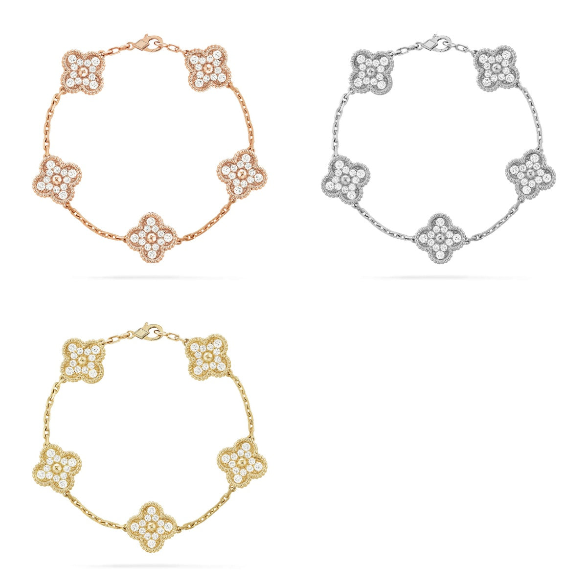 [Aura ] New  CLOVER 5 MOTIF FULL DIAMOND BRACELET COLLECTION