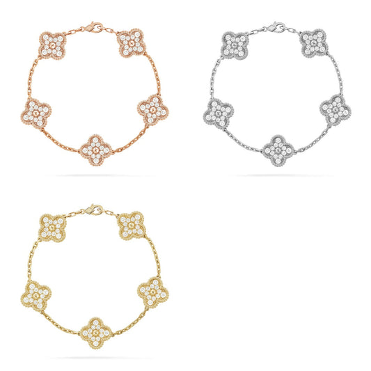 [⭐Aura ] New  CLOVER 5 MOTIF FULL DIAMOND BRACELET COLLECTION