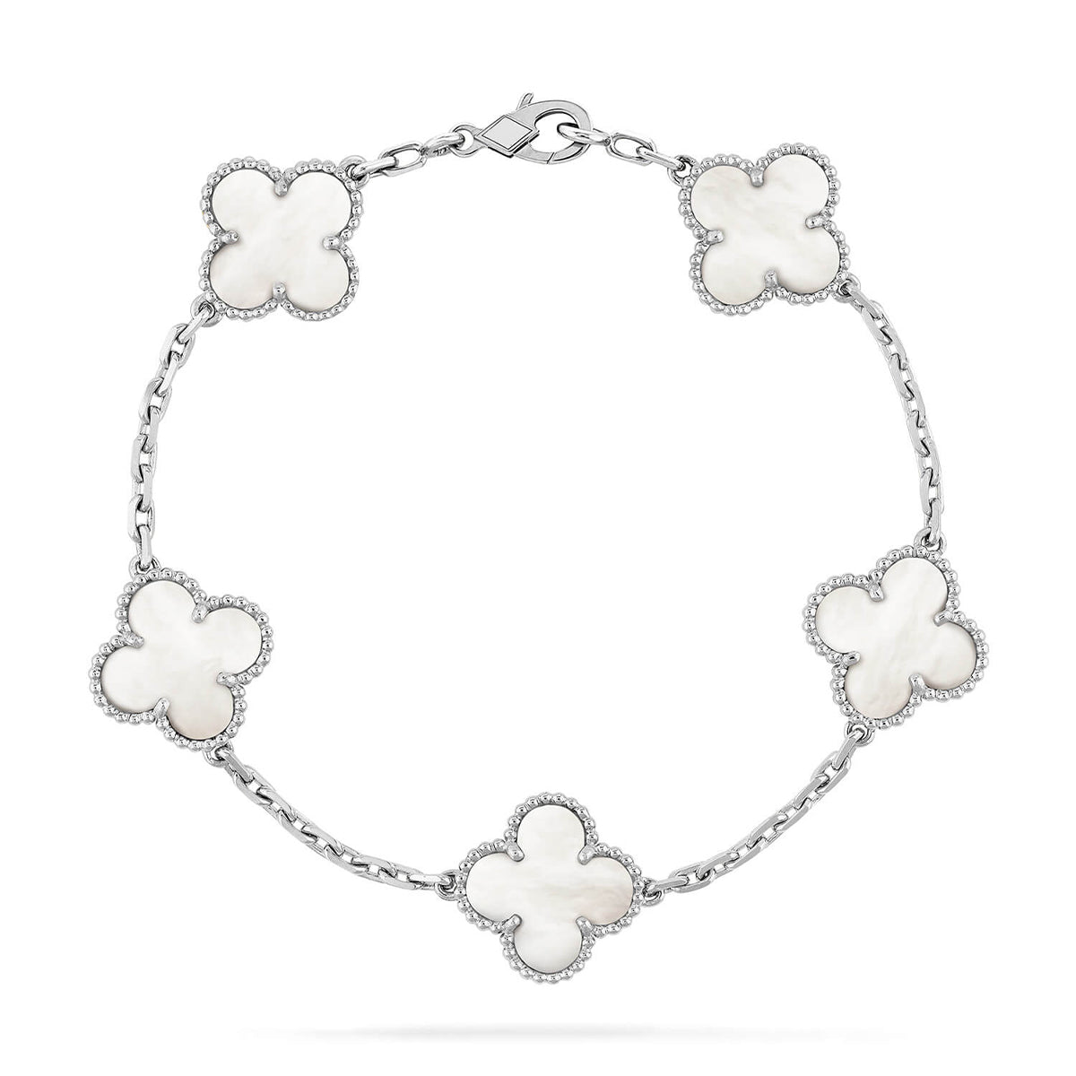 [Aura ]Neue CLOVER WHITE PEARL MOP 5 MOTIV ARMBAND-KOLLEKTION