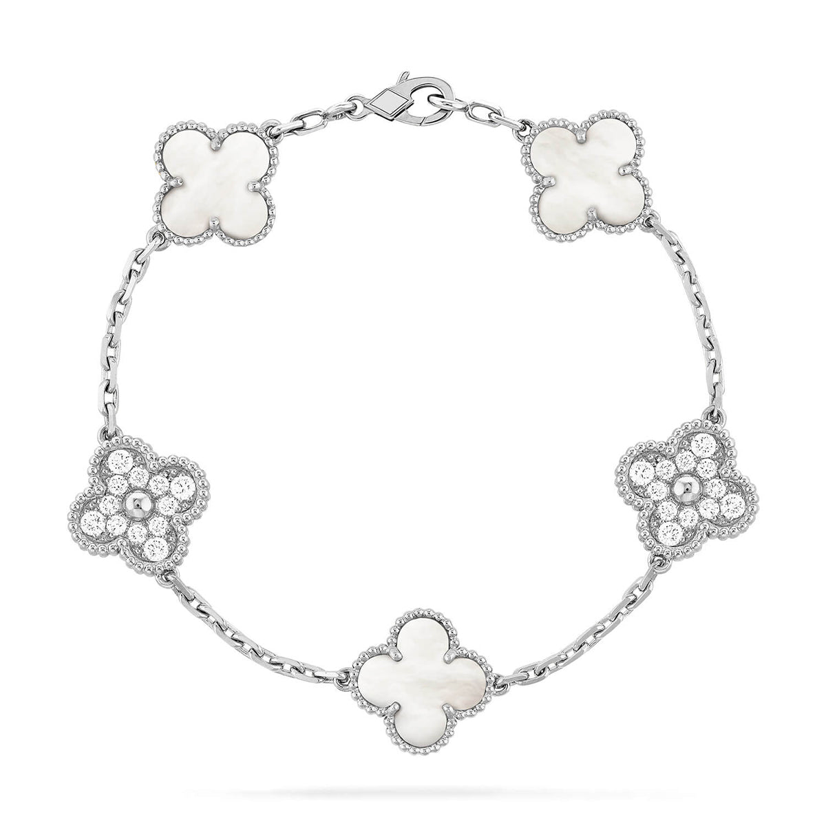 [Aura ]Neue CLOVER WHITE PEARL MOP 5 MOTIV ARMBAND-KOLLEKTION