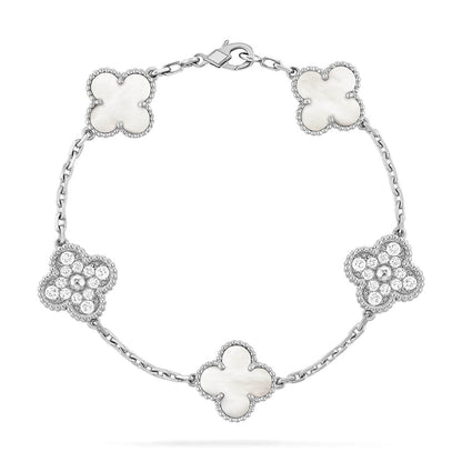 [Aura ]Neue CLOVER WHITE PEARL MOP 5 MOTIV ARMBAND-KOLLEKTION