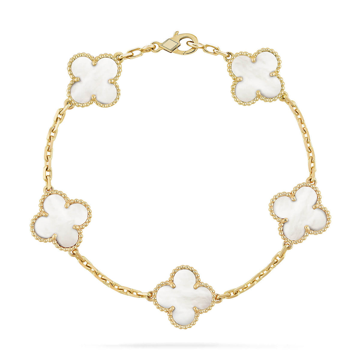 [Aura ]Neue CLOVER WHITE PEARL MOP 5 MOTIV ARMBAND-KOLLEKTION