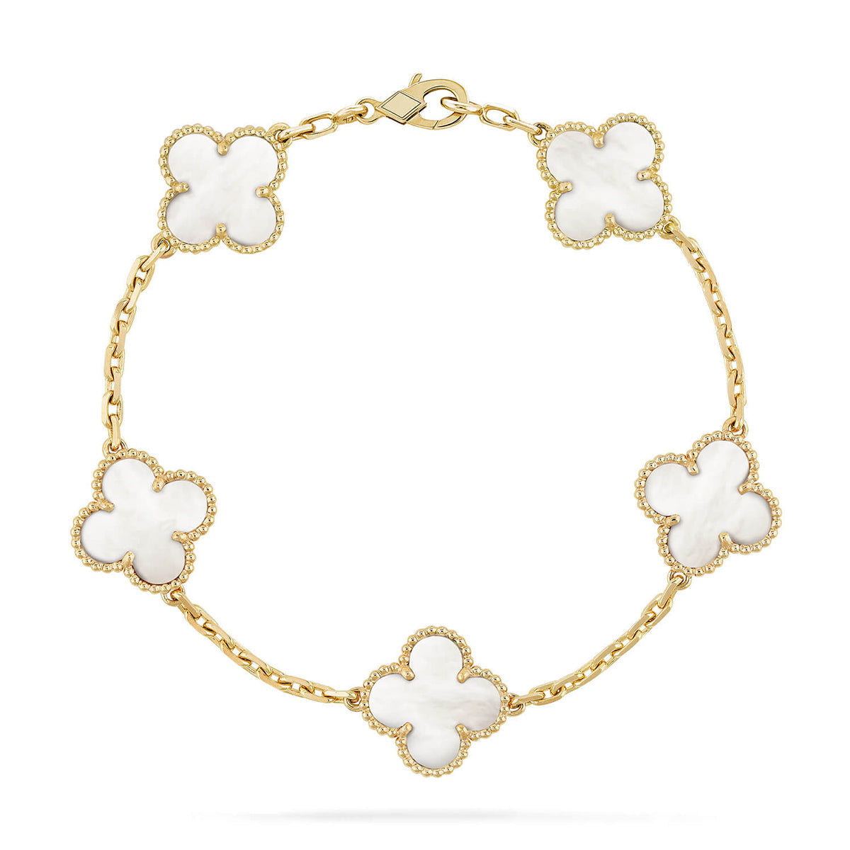 [Aura ]Neue CLOVER WHITE PEARL MOP 5 MOTIV ARMBAND-KOLLEKTION