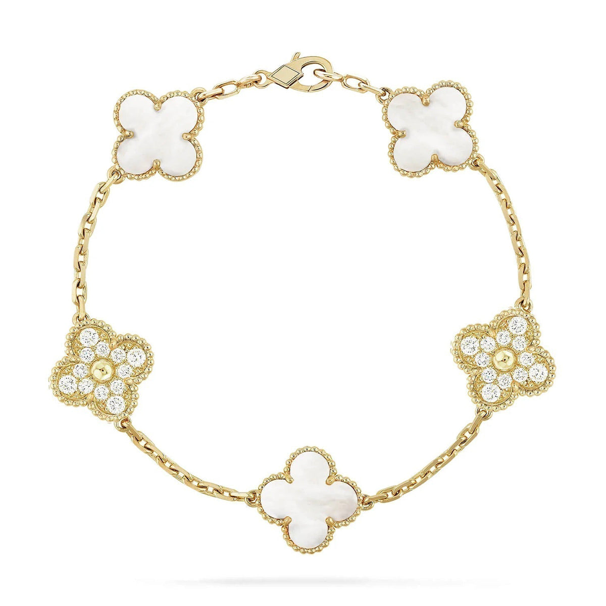 [Aura ]Neue CLOVER WHITE PEARL MOP 5 MOTIV ARMBAND-KOLLEKTION