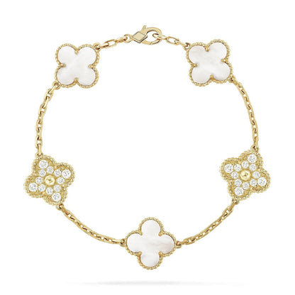 [Aura ]Neue CLOVER WHITE PEARL MOP 5 MOTIV ARMBAND-KOLLEKTION