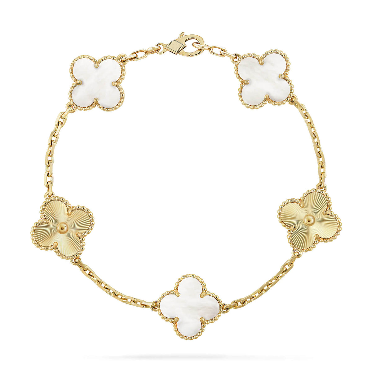 [Aura ]Neue CLOVER WHITE PEARL MOP 5 MOTIV ARMBAND-KOLLEKTION