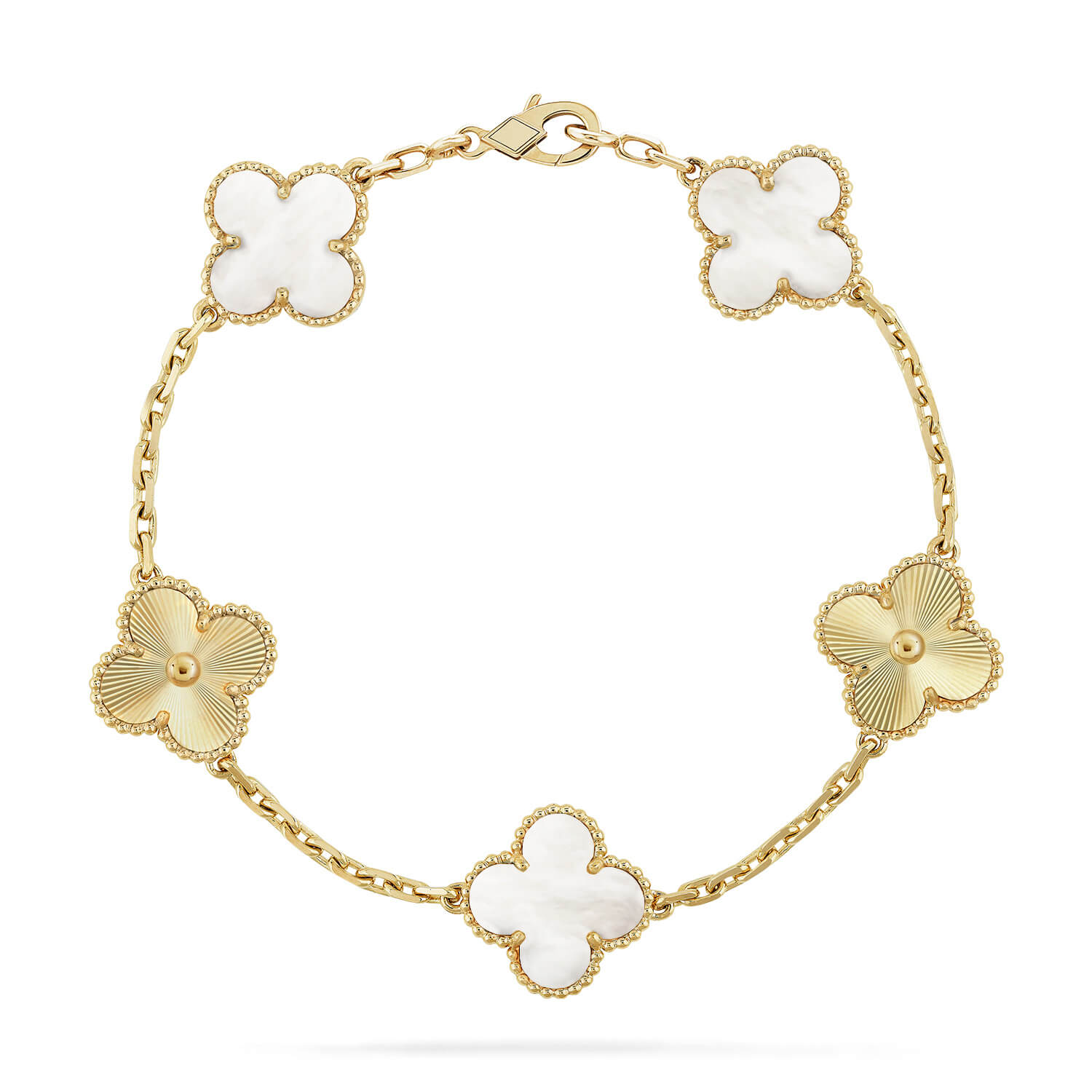 [Aura ]Neue CLOVER WHITE PEARL MOP 5 MOTIV ARMBAND-KOLLEKTION