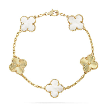 [Aura ]Neue CLOVER WHITE PEARL MOP 5 MOTIV ARMBAND-KOLLEKTION