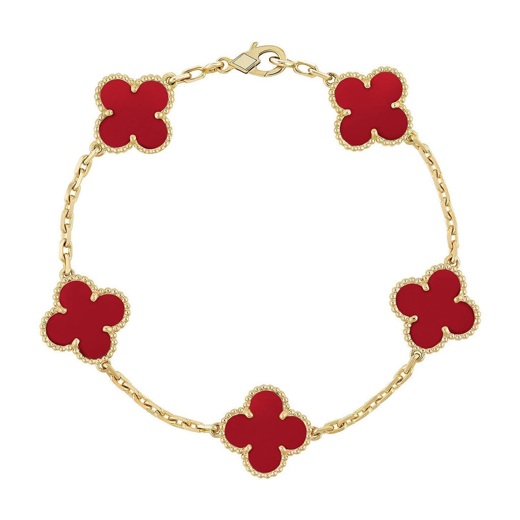 [Aura ]New  CLOVER 5 MOTIF RED CORNELIAN BRACELET COLLECTION
