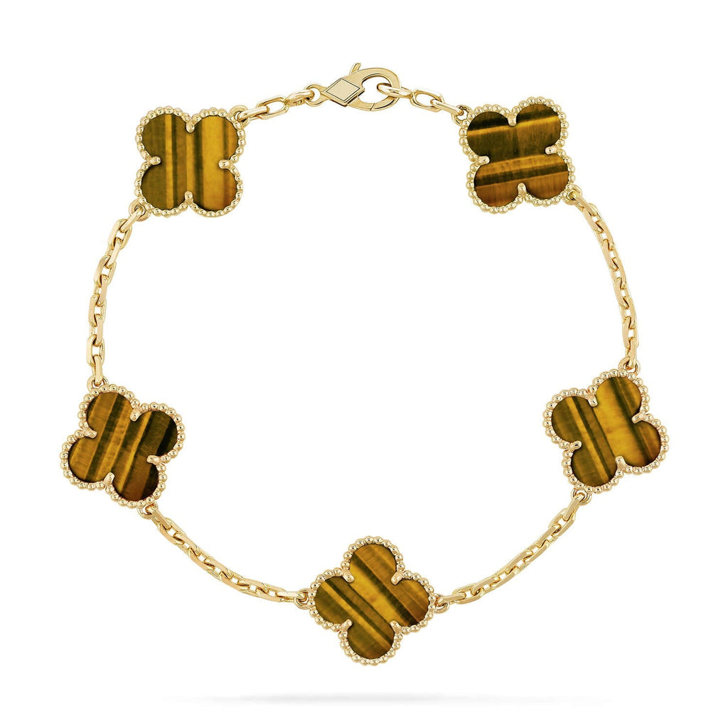 [Aura ]New  CLOVER 5 MOTIFS TIGER EYE BRACELET COLLECTION