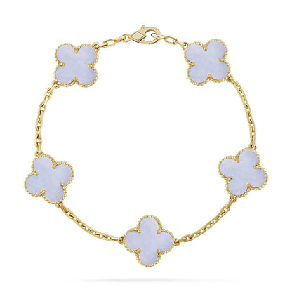 [⭐Aura ]New  CLOVER 5 MOTIF PURPLE CHALCEDONY BRACELET COLLECTION