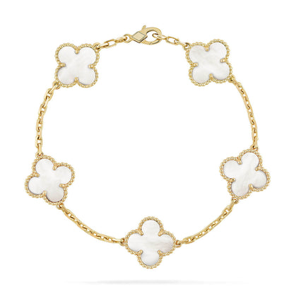 [Aura ]Neue CLOVER WHITE PEARL MOP 5 MOTIV ARMBAND-KOLLEKTION