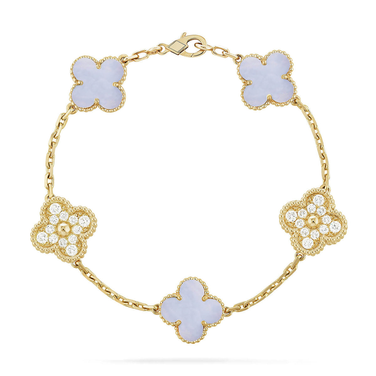 [Aura ]New  CLOVER 5 MOTIF PURPLE CHALCEDONY BRACELET COLLECTION
