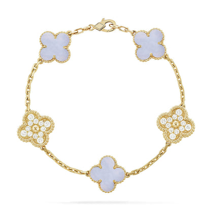 [⭐Aura ]New  CLOVER 5 MOTIF PURPLE CHALCEDONY BRACELET COLLECTION