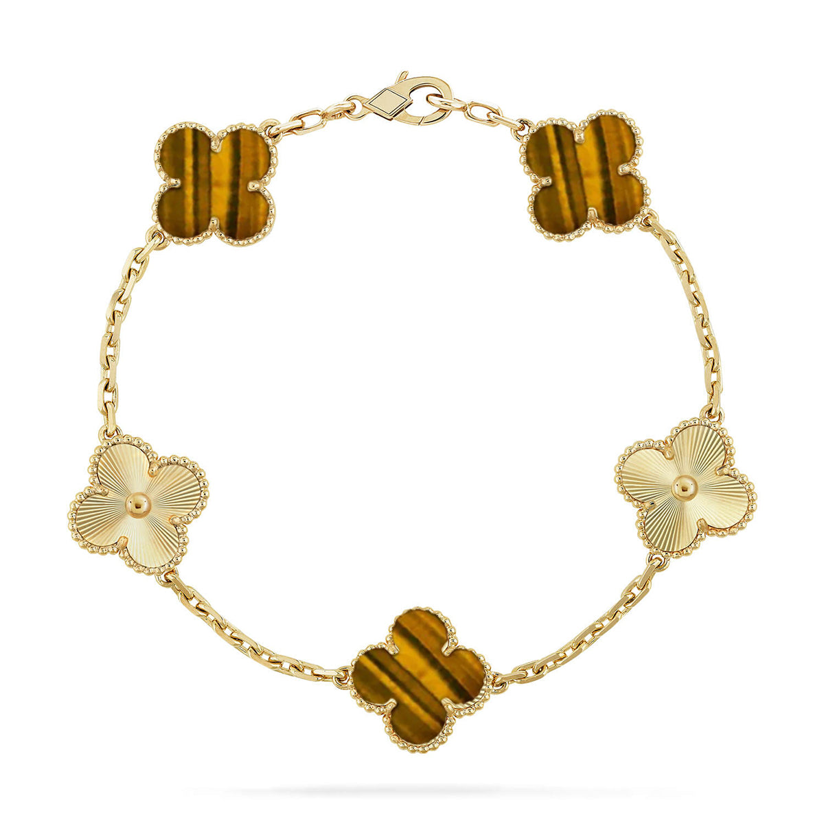 [Aura ]New  CLOVER 5 MOTIFS TIGER EYE BRACELET COLLECTION