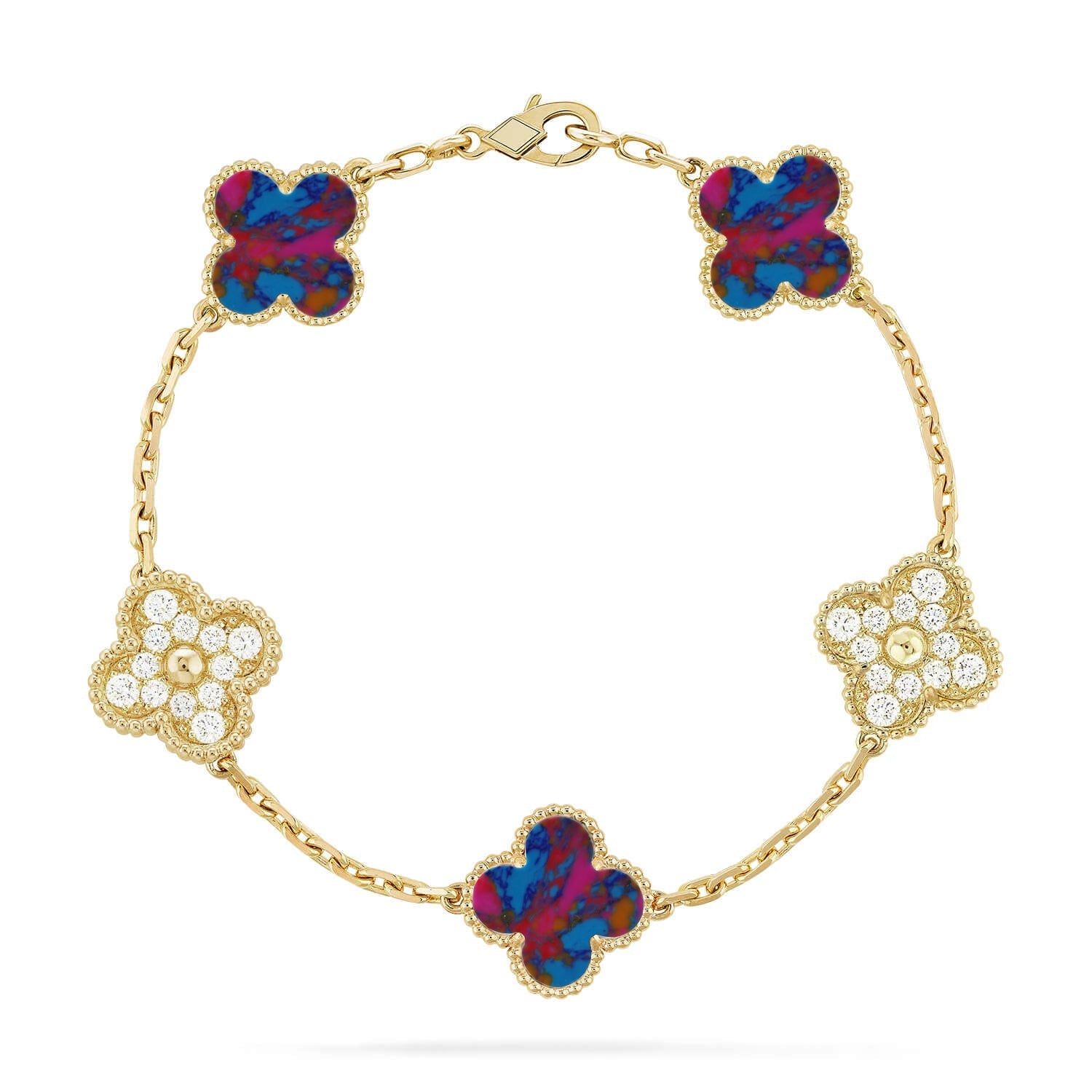 [Aura ]New CLOVER 5 MOTIF COLOR GEMSTONES BRACELET COLLECTION
