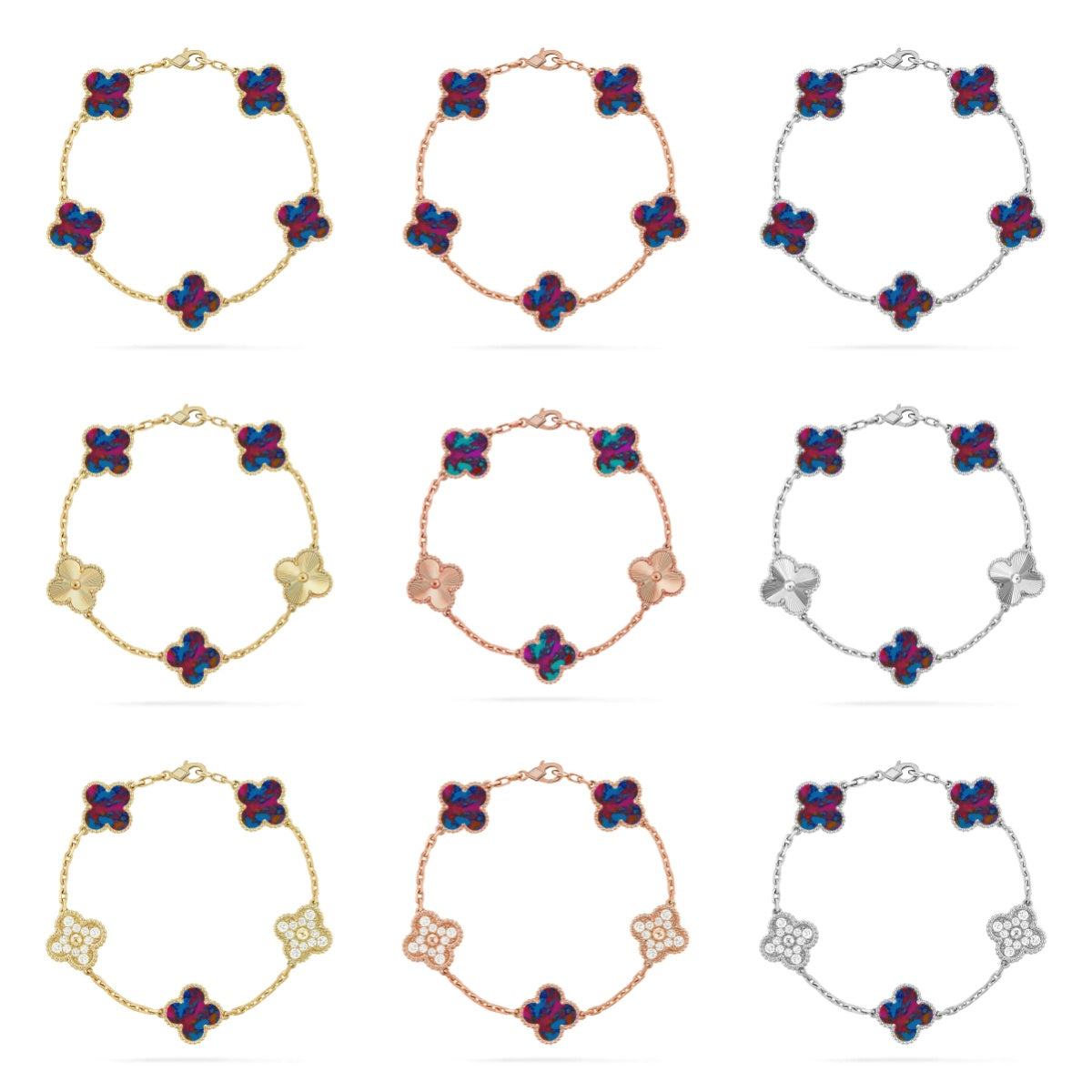 [Aura ]New CLOVER 5 MOTIF COLOR GEMSTONES BRACELET COLLECTION
