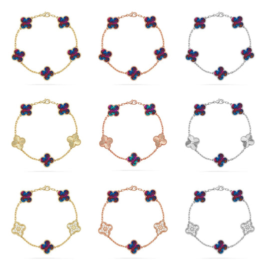 [⭐Aura ]New CLOVER 5 MOTIF COLOR GEMSTONES BRACELET COLLECTION