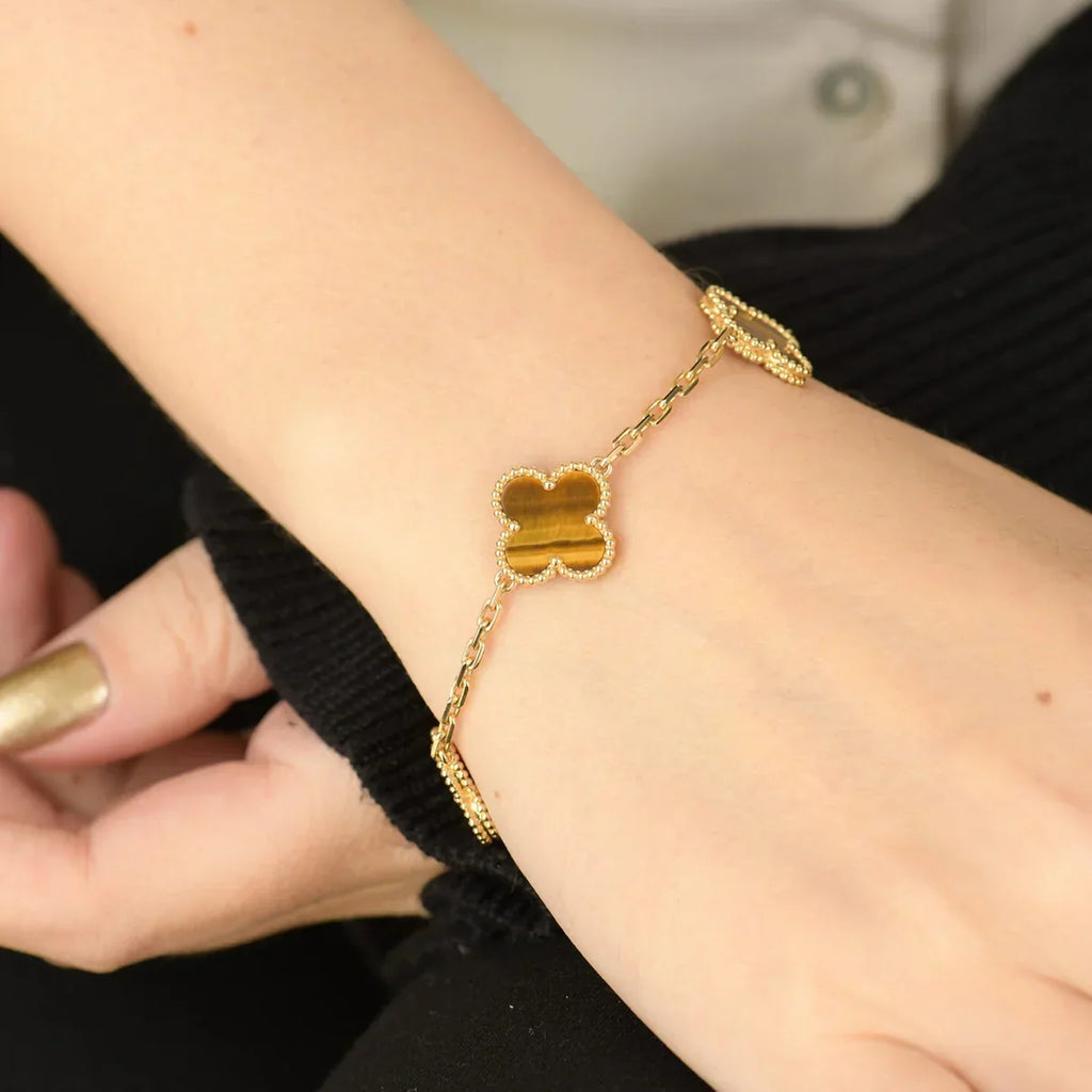 [Aura ]New  CLOVER 5 MOTIFS TIGER EYE BRACELET COLLECTION