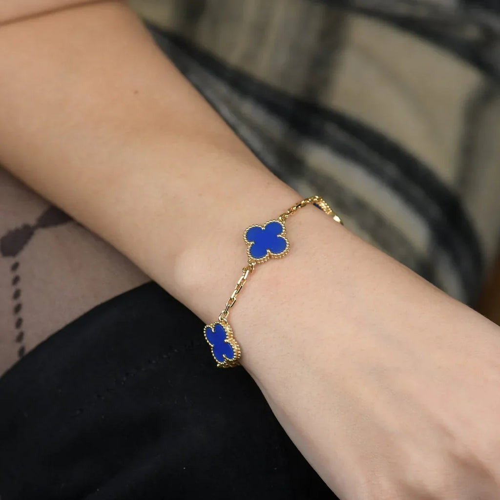 [Aura ]NEUE ARMBAND-KOLLEKTION CLOVER 5 MOTIF BLAUER ACHAT