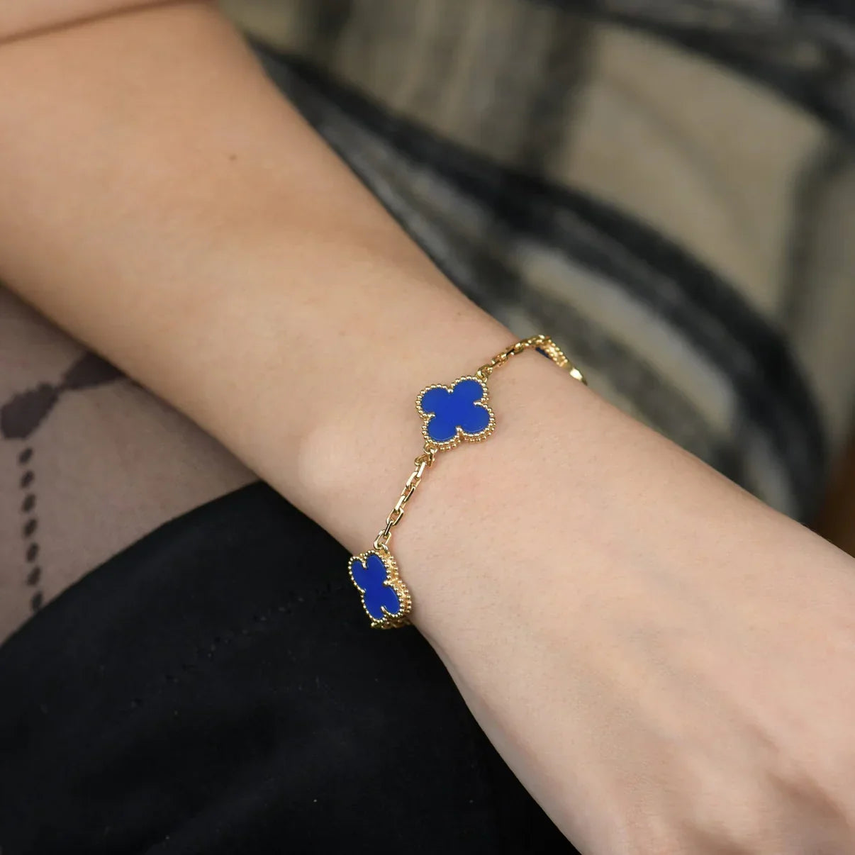[Aura ]NEUE ARMBAND-KOLLEKTION CLOVER 5 MOTIF BLAUER ACHAT