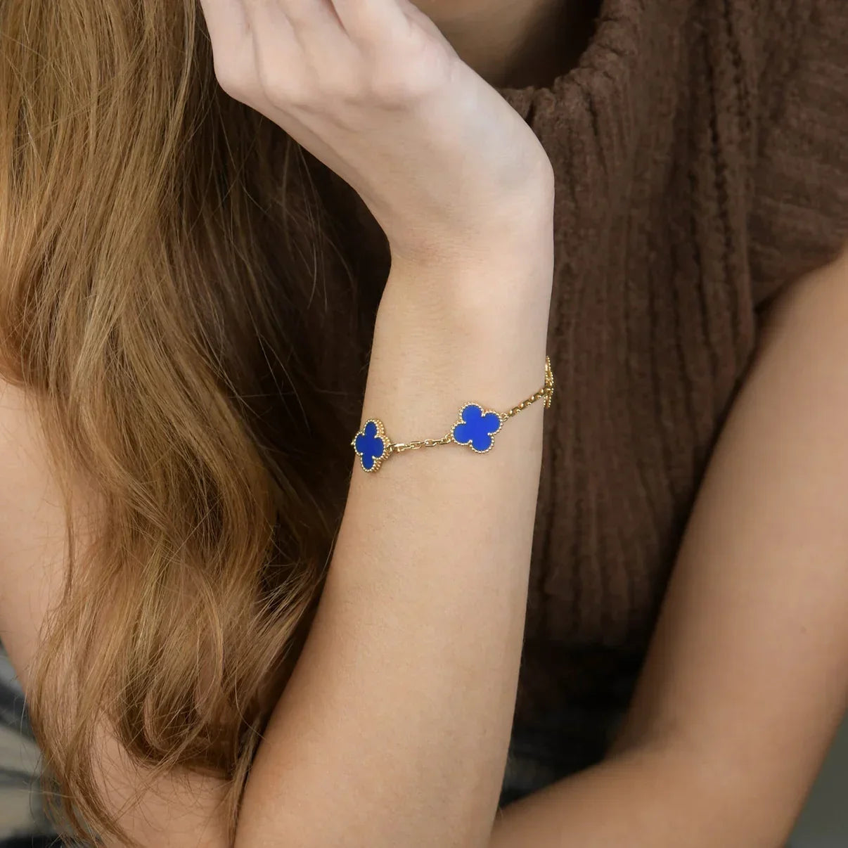 [Aura ]NEUE ARMBAND-KOLLEKTION CLOVER 5 MOTIF BLAUER ACHAT