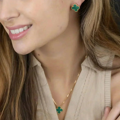 [⭐Aura ]CLOVER MINI 9.5MM MALACHITE  EARRINGS
