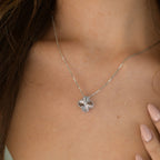 Aura CLOVER  15MM DIAMOND LASER NECKLACE SILVER