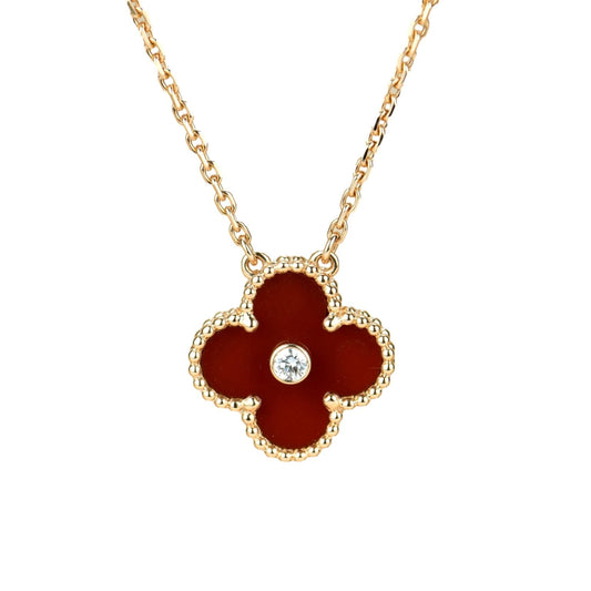 [⭐Aura ]CLOVER 15MM DIAMOND CARNELIAN NECKLACE