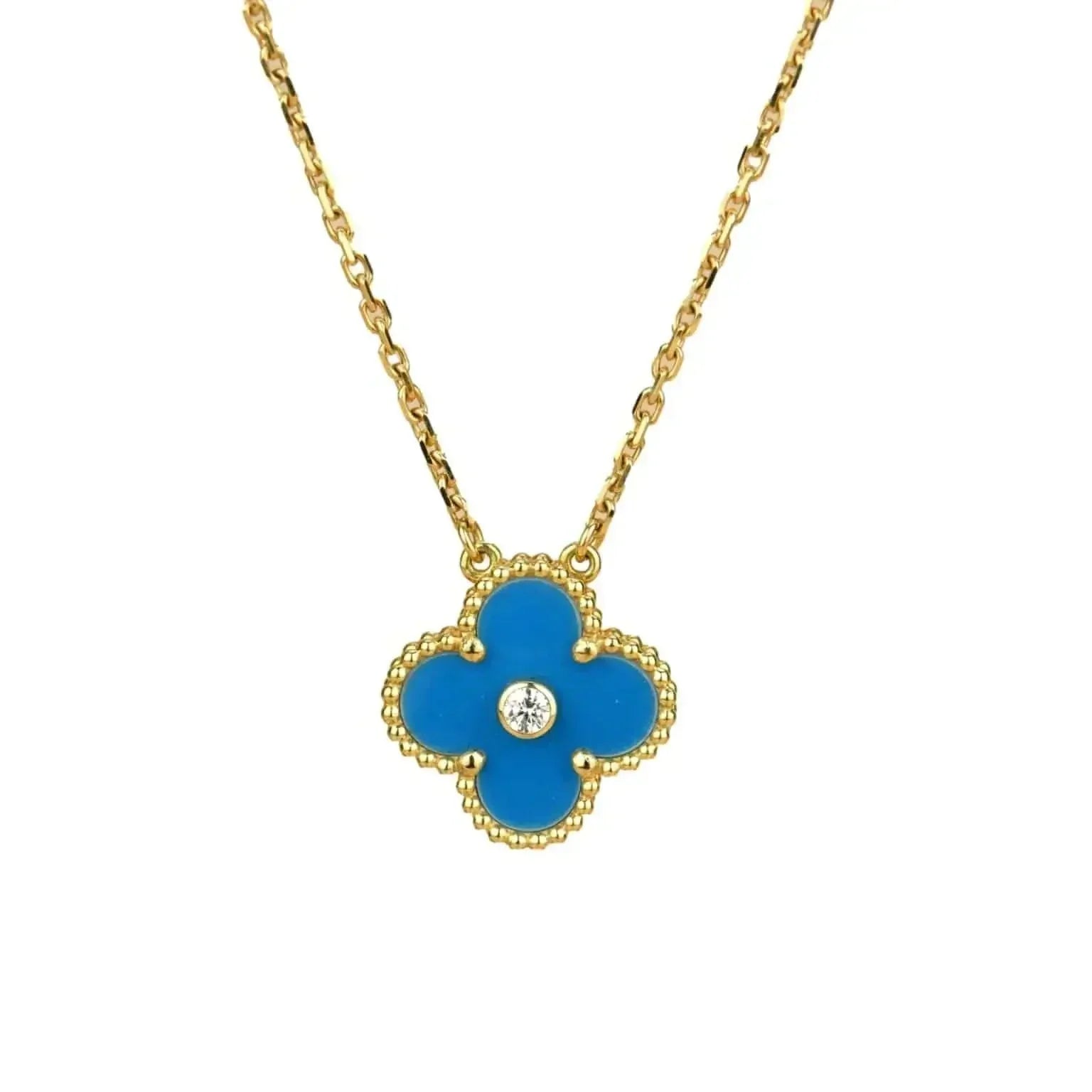 Aura CLOVER 15MM DIAMANT- UND BLAUER ACHAT-HALSKETTE