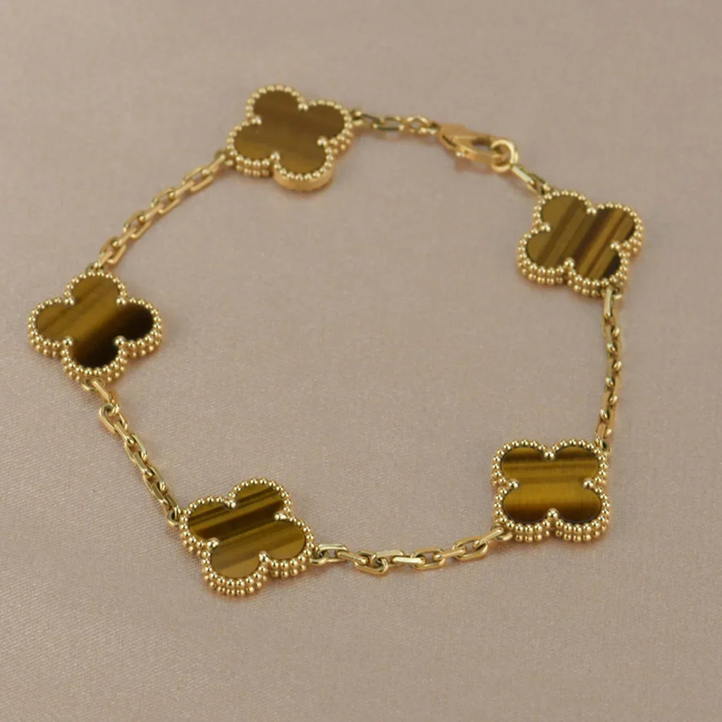 [Aura ]New  CLOVER 5 MOTIFS TIGER EYE BRACELET COLLECTION