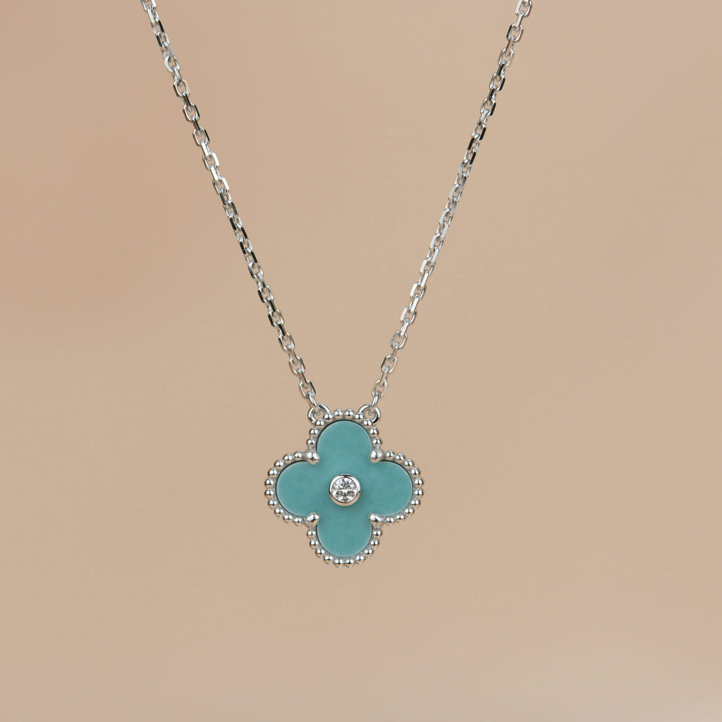 Aura CLOVER 15MM DIAMANT SILBERPORZELLAN HALSKETTE SILBER
