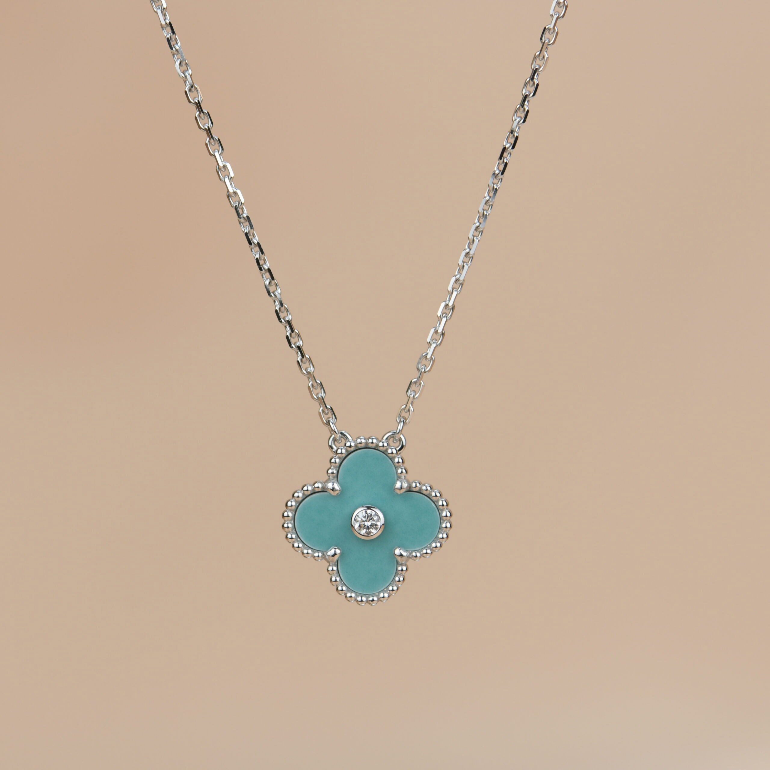 Aura CLOVER 15MM DIAMANT SILBERPORZELLAN HALSKETTE SILBER