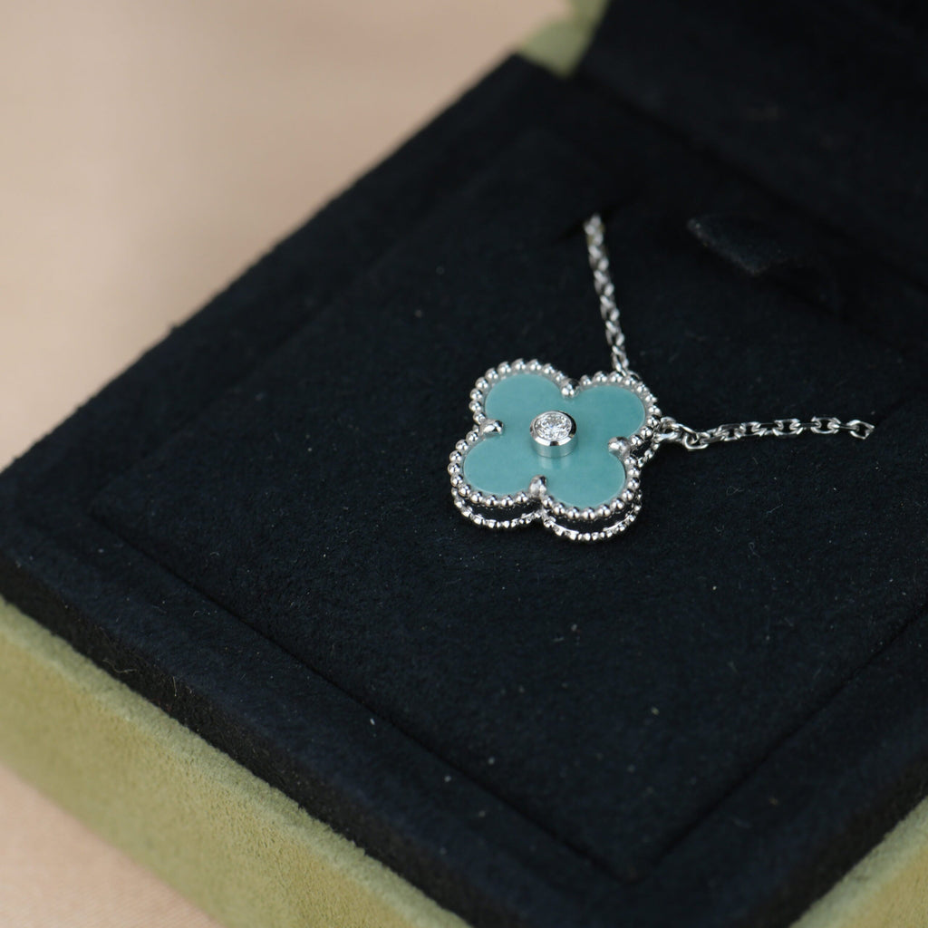 Aura CLOVER 15MM DIAMANT SILBERPORZELLAN HALSKETTE SILBER