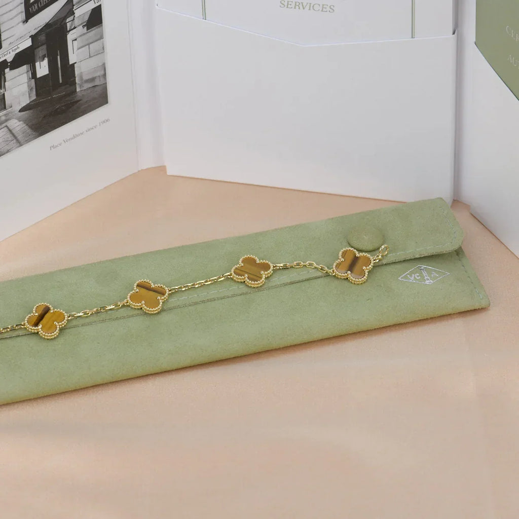 [Aura ]New  CLOVER 5 MOTIFS TIGER EYE BRACELET COLLECTION