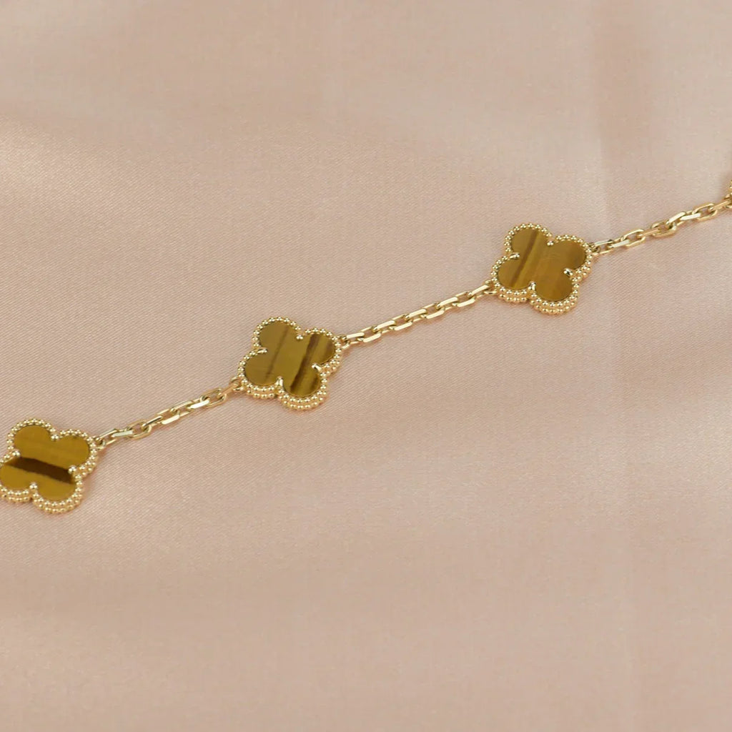[Aura ]New  CLOVER 5 MOTIFS TIGER EYE BRACELET COLLECTION