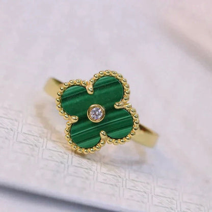 [⭐Aura ]CLOVER MALACHITE RING GOLD DIAMOND