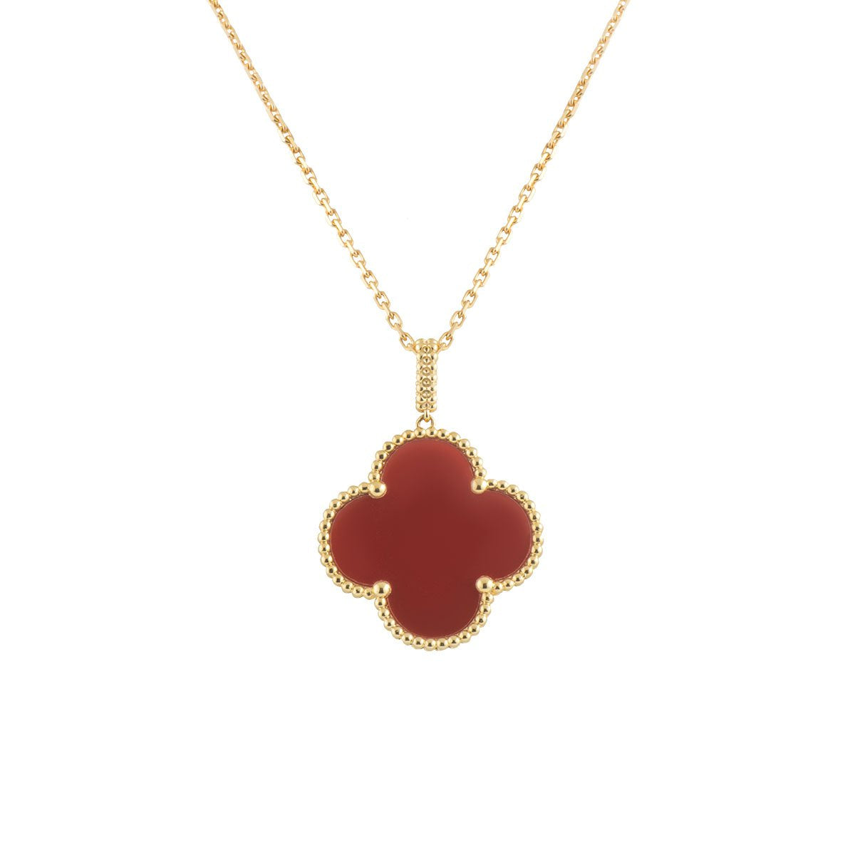 Aura CLOVER 25MM NECKLACE GOLD CARNELIAN