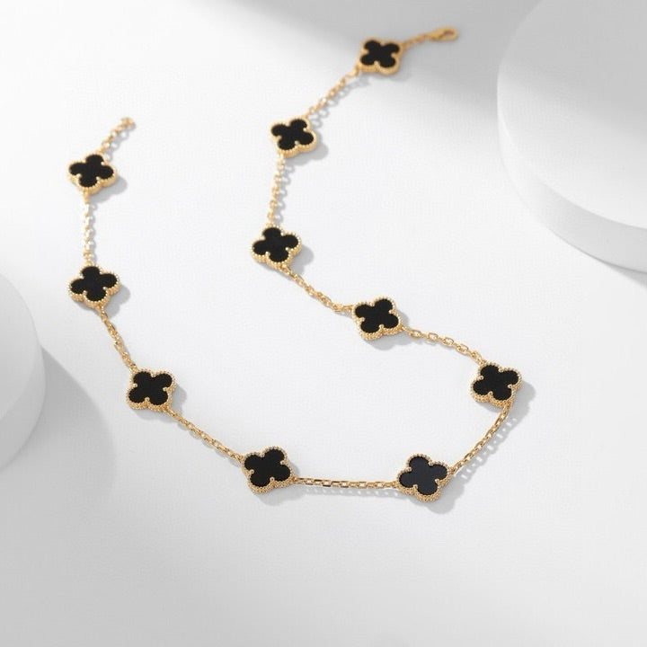 Aura CLOVER 10 MOTIFS ONYX NECKLACE