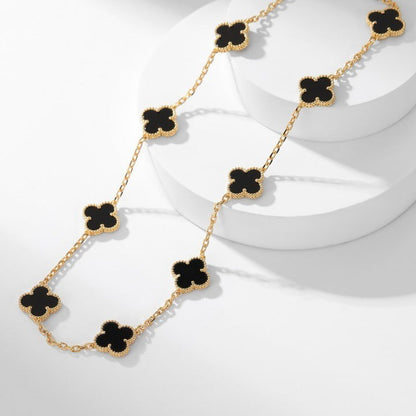 [⭐Aura ]CLOVER 10 MOTIFS ONYX NECKLACE