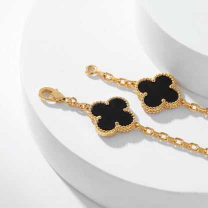 [⭐Aura ]CLOVER 10 MOTIFS ONYX NECKLACE