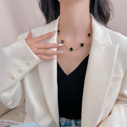 [⭐Aura ]CLOVER 10 MOTIFS ONYX NECKLACE