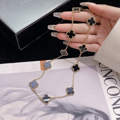 [⭐Aura ]CLOVER 10 MOTIFS ONYX NECKLACE