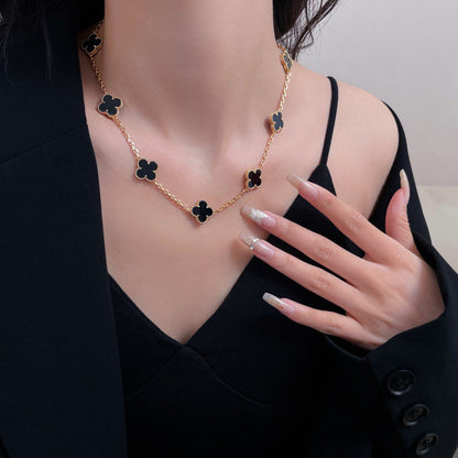 [⭐Aura ]CLOVER 10 MOTIFS ONYX NECKLACE