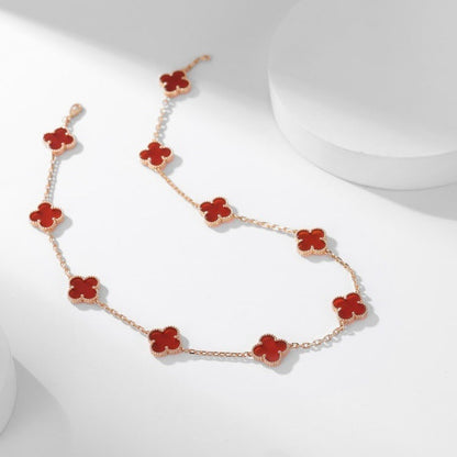 [⭐Aura ]CLOVER 10 MOTIFS CARNELIAN NECKLACE