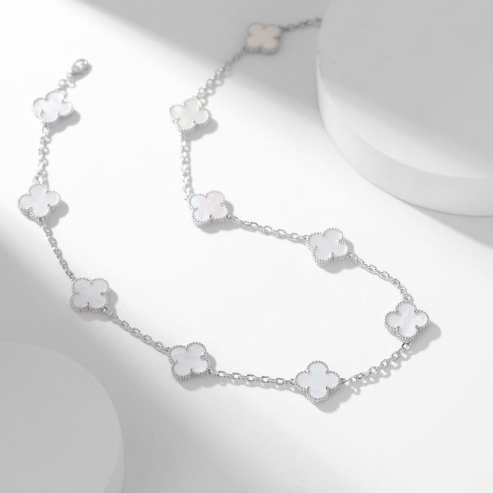 [⭐Aura ]CLOVER 10 MOTIFS WHITE MOTHER OF PEARL NECKLACE