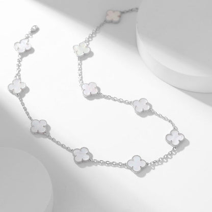 [⭐Aura ]CLOVER 10 MOTIFS WHITE MOTHER OF PEARL NECKLACE