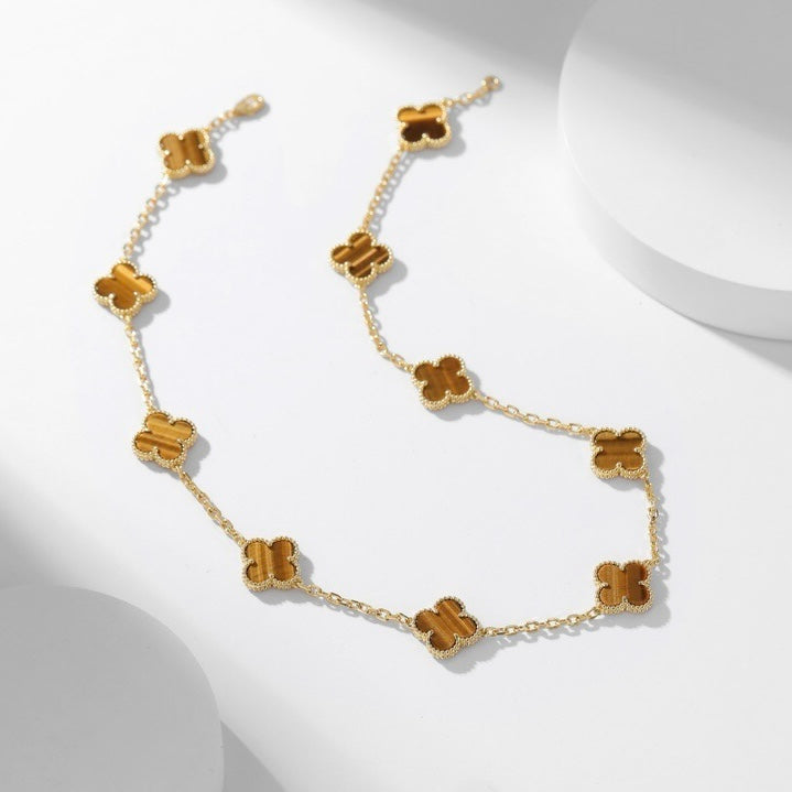 Aura CLOVER 10 MOTIFS TIGER EYE NECKLACE